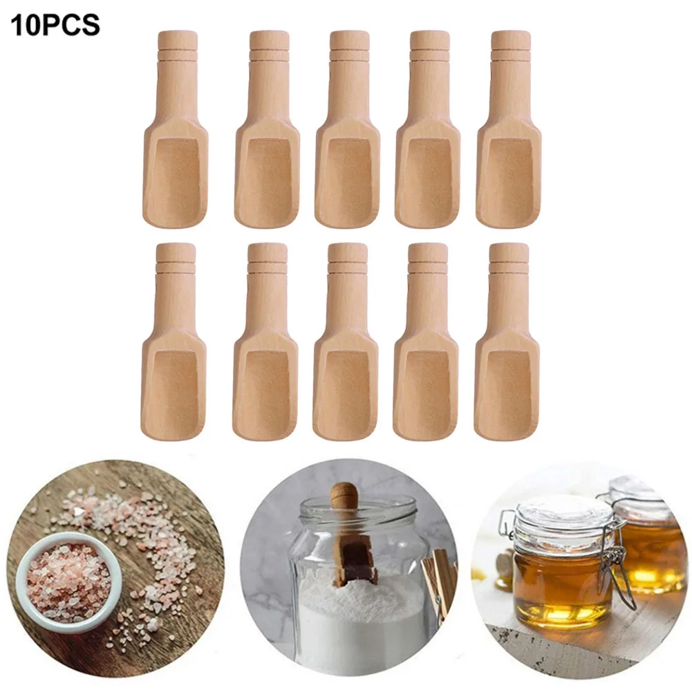 Wooden Spoon 10pcs Wooden Small Scoop Salt Sugar Coffee Teaspoon Shovel Milk Powder Scoops Kitchen Cooking Tool