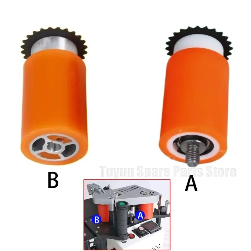 Mini aplicadora de borda, roda de rolo para máquinas de marcenaria, corrente de motor, componente de roda de borracha vermelha