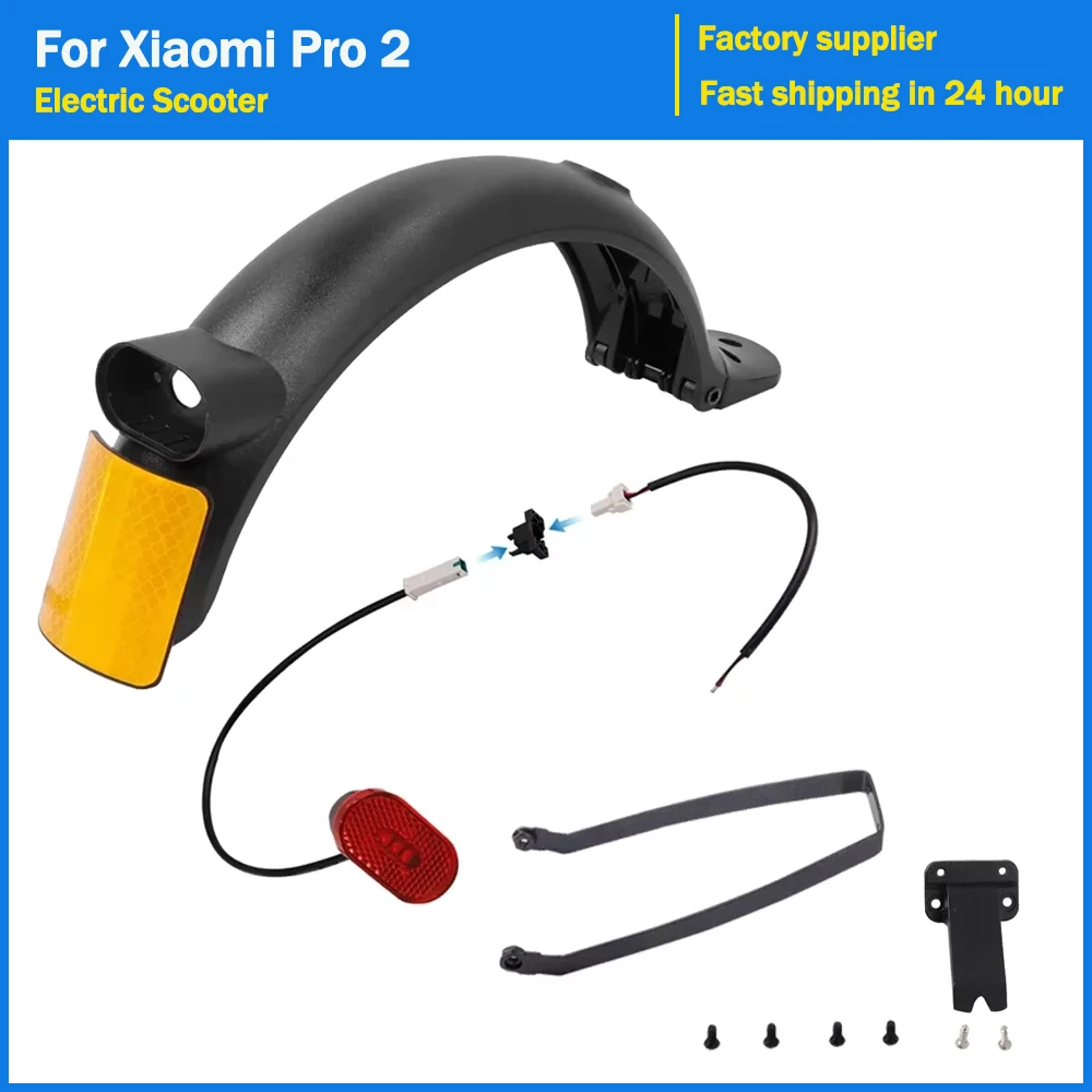 Electric Scooter Rear Wheel Fender Set for Xiaomi Pro 2 Kickscooter Bracket Taillights Mudguard Wing with License Plate Light