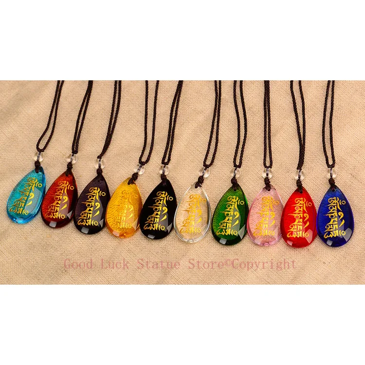 

9PCS Wholesale Buddhist supplies Tibetan Buddhism efficacious bless Six Character Great Bright Mantra crystal talisman Pendant