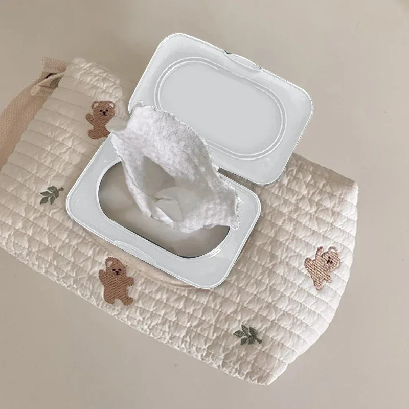 Ins Car Tissue Box Hanging Cartoon Embroidery Bear Car Seat Back Tissue Hanging Bags Baby Stroller Wet Tissue Diaper Storage