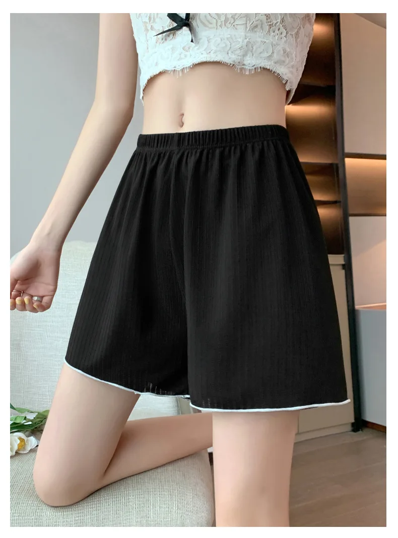 Ice silk Safety Pants Women's Summer Thin Anti-glare Non-curling Leggings White Loose Home Shorts