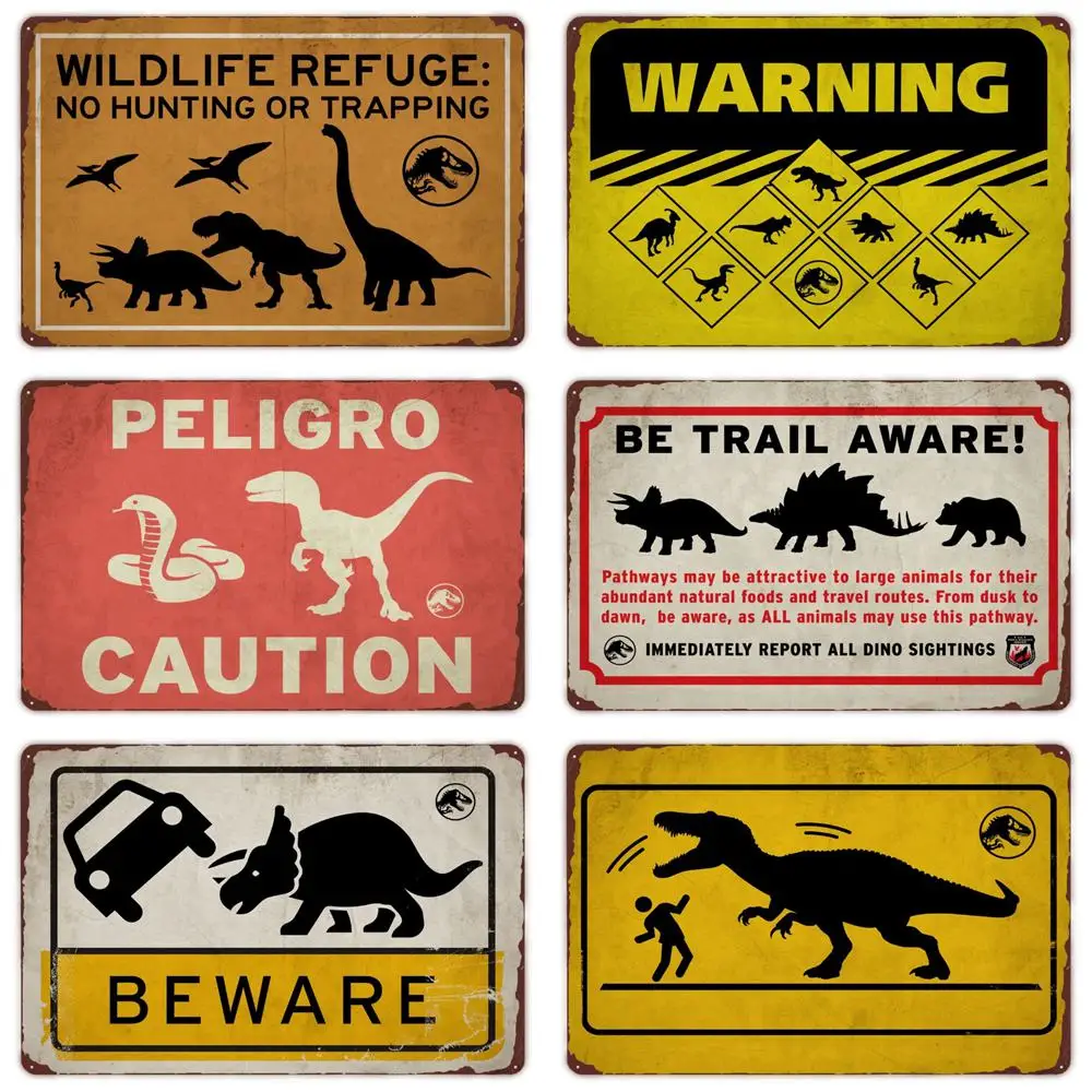 Dinosaure Plaque rétro area danger Velociraptor version Française ou Anglaise main image 0