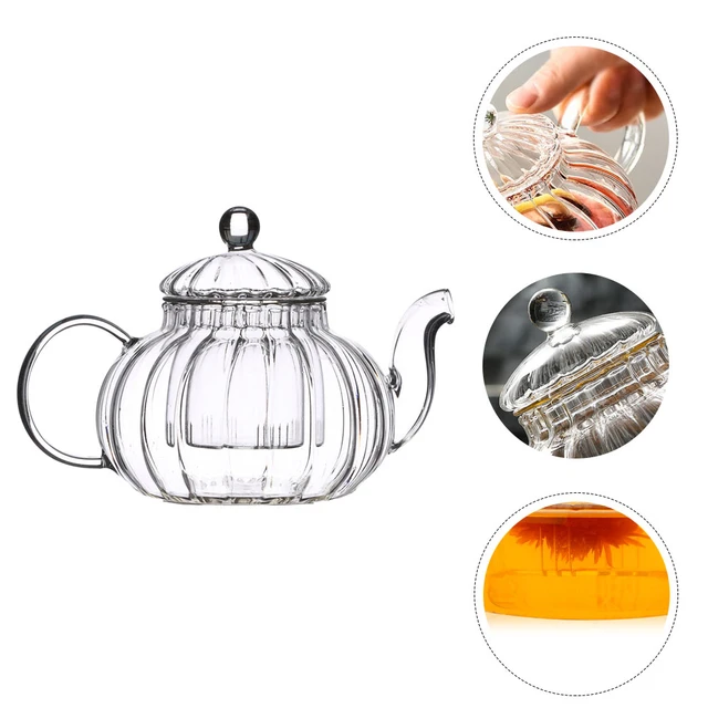 White Tea Kettle Glass Teapot with Handle Crystal Clear Stovetop Microwave  Safe Glass Teapot for Loose Leaf and Blooming Tea 600ML Small Clear Teapot