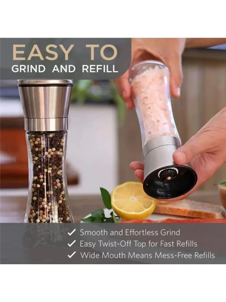 Description Picture 6 of item180/200ML Pepper Grinder Glass Stainless Steel Spice Bottle Salt Pepper Mill Manual Spice Grinder Mill Home Kitchen Supplies