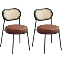 Dining Chairs, Set of 2 Dining Room Chair with Boho PE Rattan Back, Synthetic Leather Upholstered Accent Chairs 1