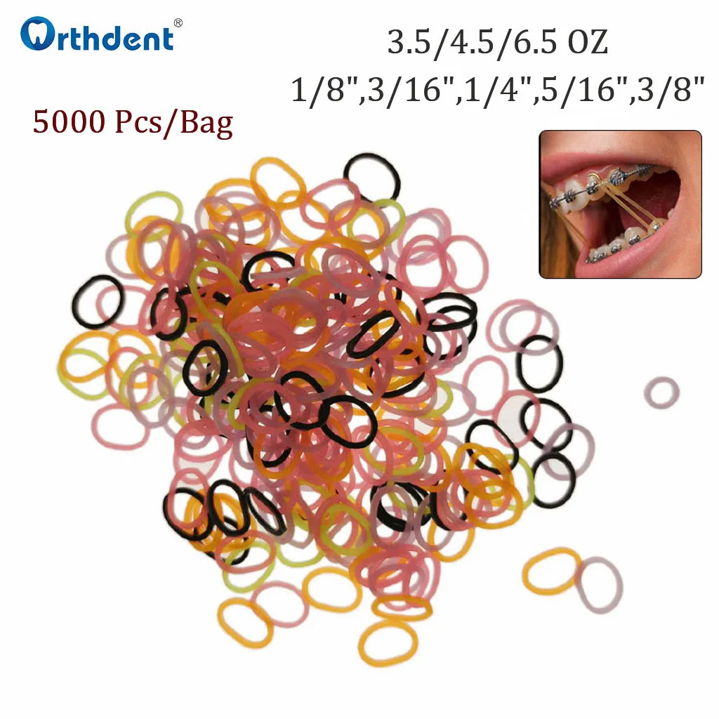

1000/5000 Pcs Orthodontic Appliance Rubber Bands Dental Latex Elastics Rings Braces for Teeth Ligatures Ties 3.5/4.5/6.5OZ