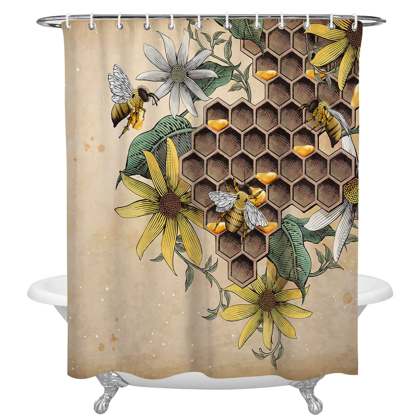 

Honey Honeycomb Insect Bee Flower Waterproof Shower Curtain Bathroom Fabric Polyester Shower Curtains Bath Decor Curtain