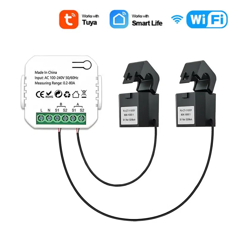 

Умный двухсторонний измеритель энергии Tuya с Wi-Fi, двухсторонний, 1/2 каналов, с зажимом, приложение для контроля солнечной энергии, производится и потребляется КТ-монитор мощности