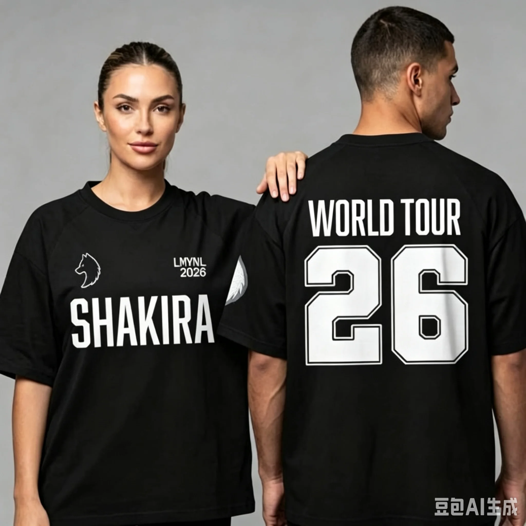 Unisex Shakira World Tour 26 T-Shirt Wolf-Logo LMYNL 2026 Kurzarm-T-Shirt Pop-Musik-Fan Locker Sitzende Streetwear-Oberteile Familien-Partnerlook
