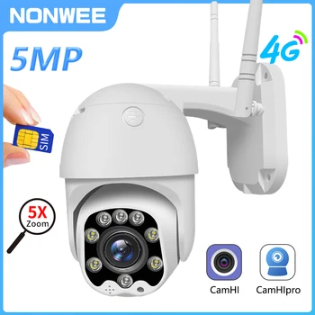 5MP IP 카메라 3G 4G SIM GSM 비디오 감시 속도 돔 야외 보안 보호 CCTV PTZ 1080P 양방향 오디오 ONVIF CamHi
