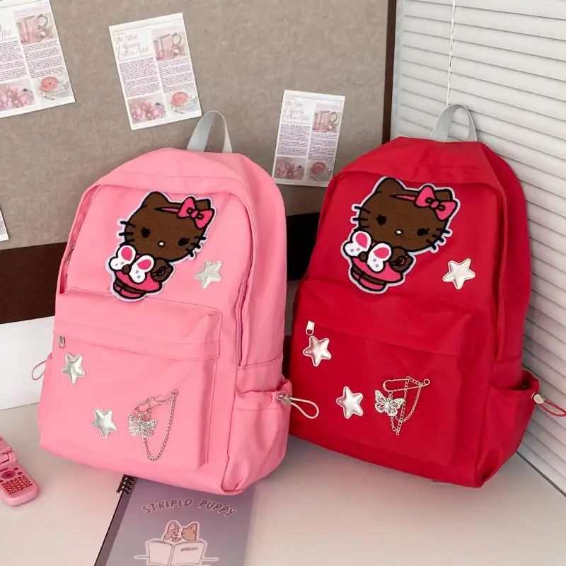 

Новая японская милая сумка Miniso Hellokitty Kawaii, школьный ранец для девушек с сердечками, вместительная сумка для хранения через плечо, сумка для подарка девушке