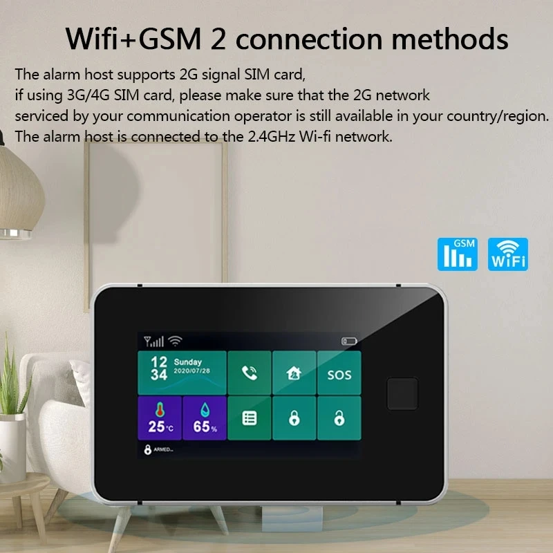 Smart Tuya Alarm System 4.3 inch Screen W8B G60 WIFI GSM Burglar Home Security With Temperature and Humidity Function