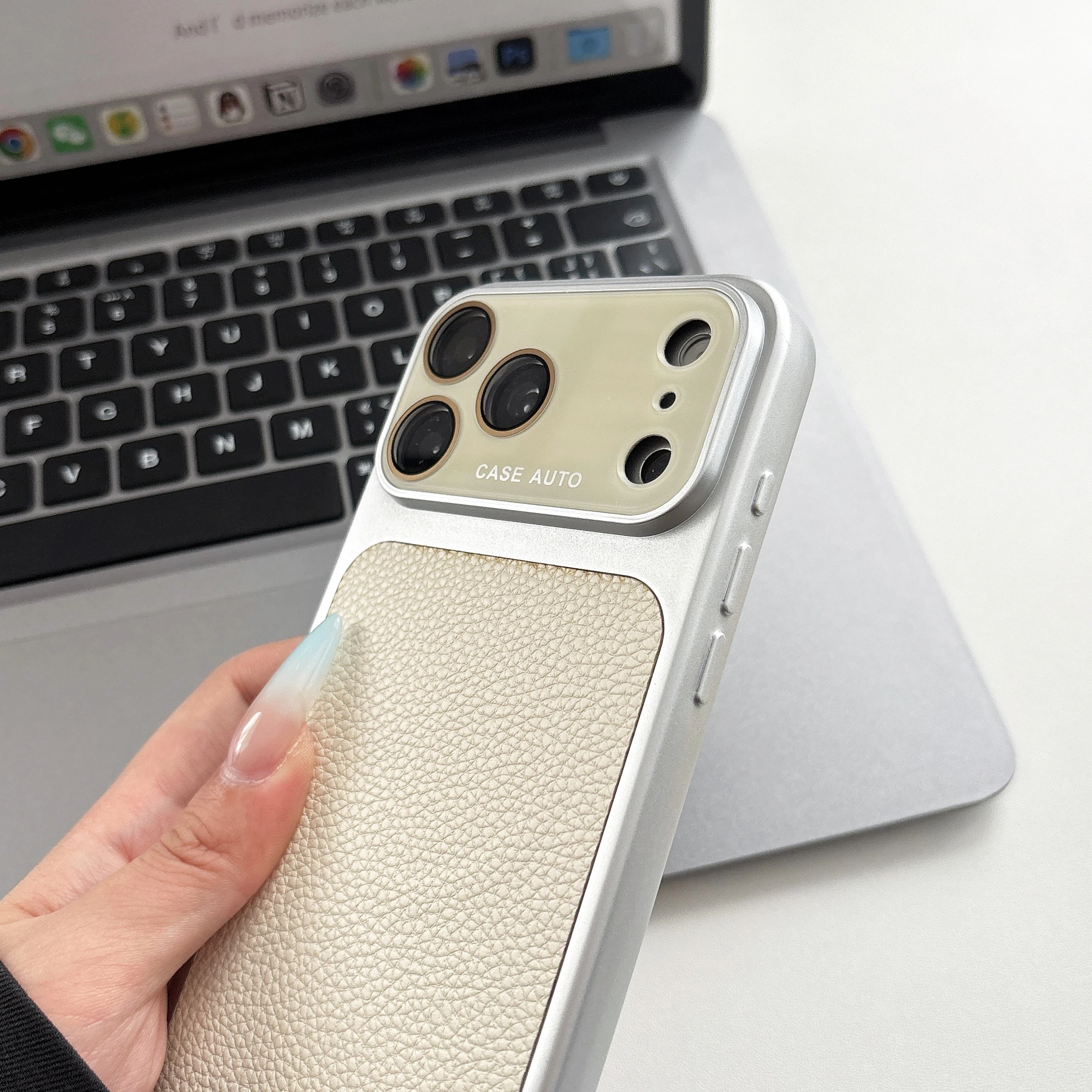 Luxury Litchi Skin Texture PU Leather Phone Case with Lens Protector