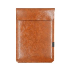 Sleek PU Leather Laptop Sleeve - Super Slim Envelope Design, 13 - 16 Inch - 16inch (Glossy Brown)