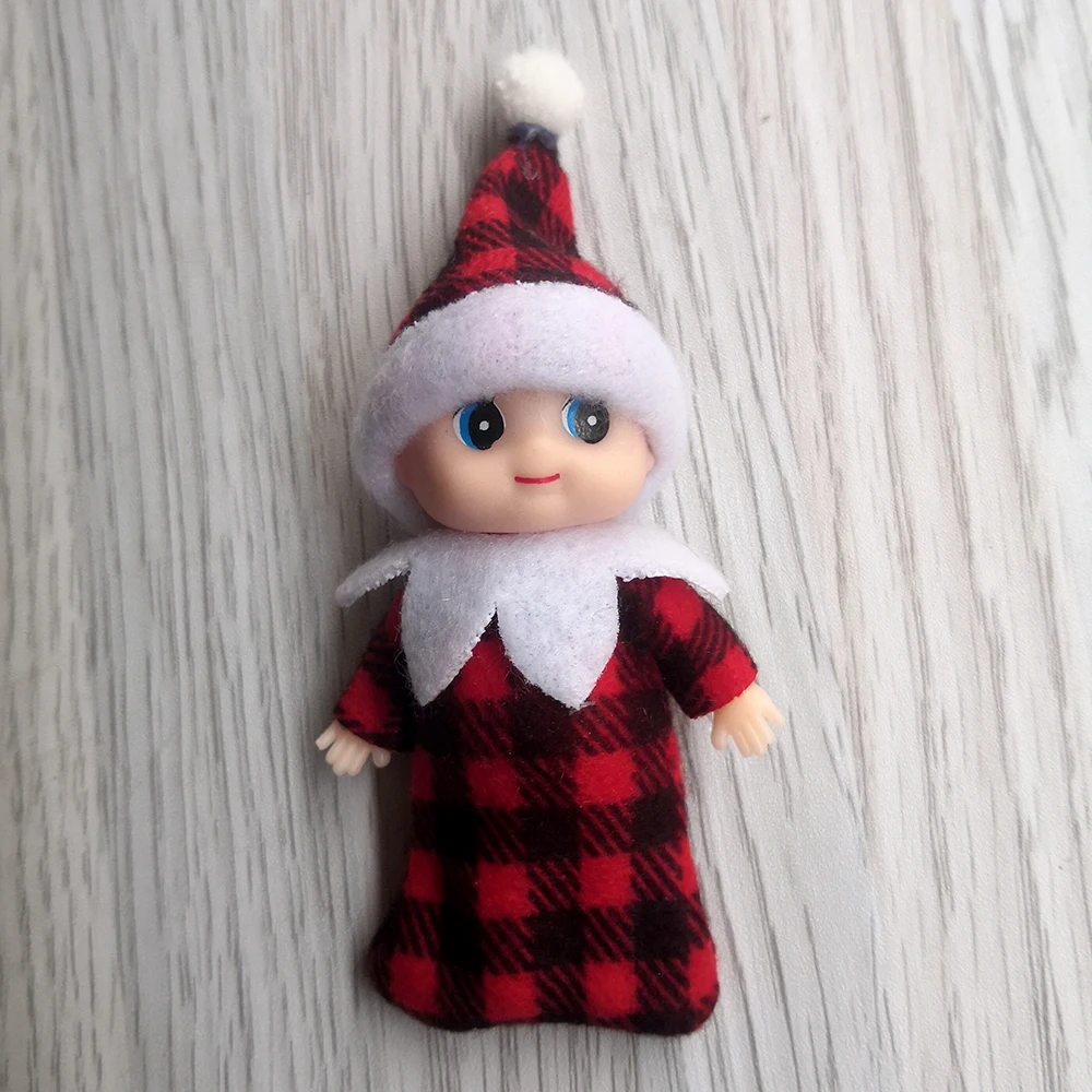 7cm Christmas Elf Babies Movable Arms Legs Doll House Accessories ( Plaid Baby Elves Dolls )