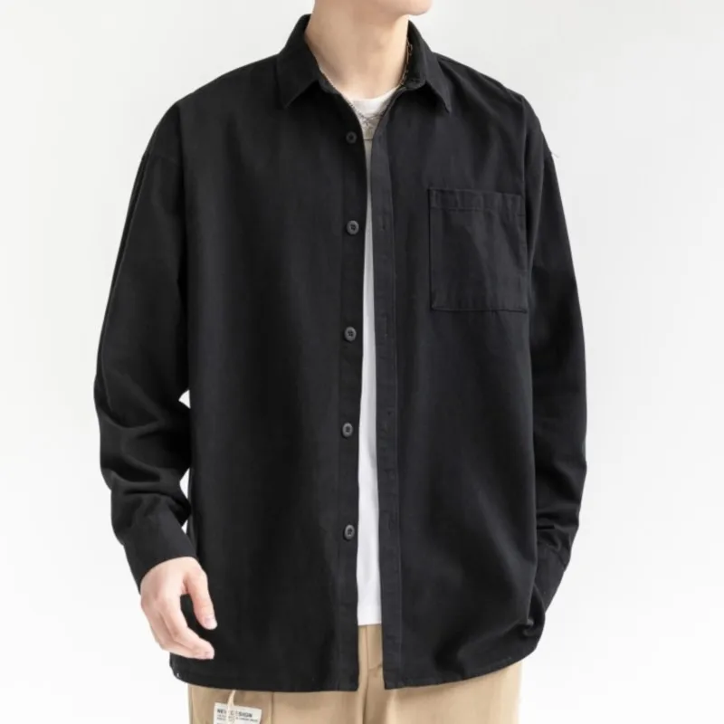 

Plus Size men's Long Shirt Cotton Retro Simple Long Sleeved Shirt Casual Loose Pleated Daily New Top