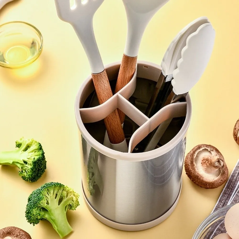 Description Picture 5 of itemRotatable Kitchen Utensils Holder Durable Plastic Cutlery Drainer Stand Space-saving Anti-slip Tableware Storage Bucket Desktop