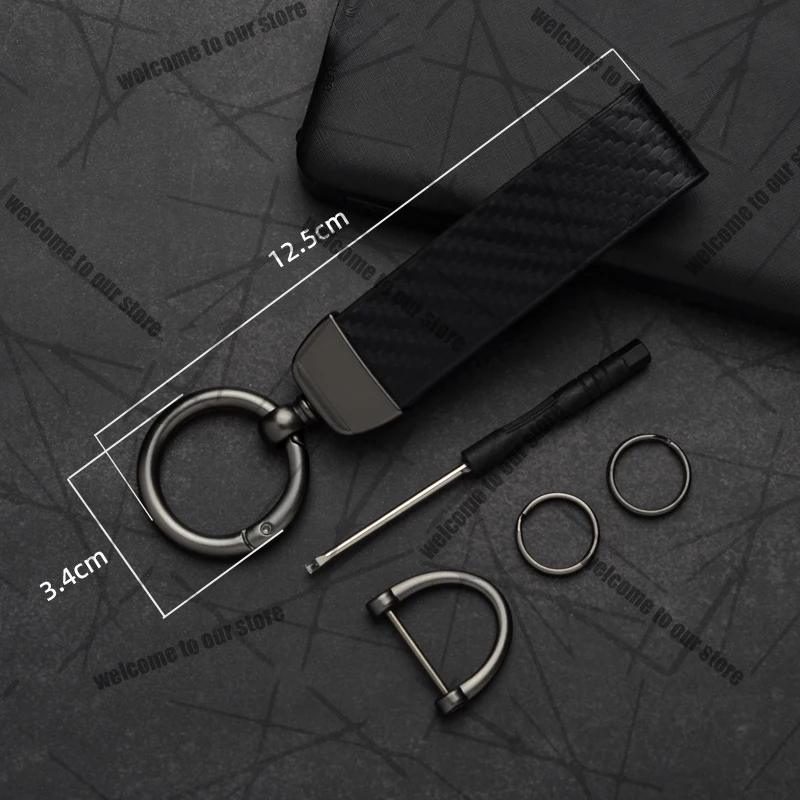Sleek Carbon Fiber Leather Keychain with Zinc Alloy Emblem