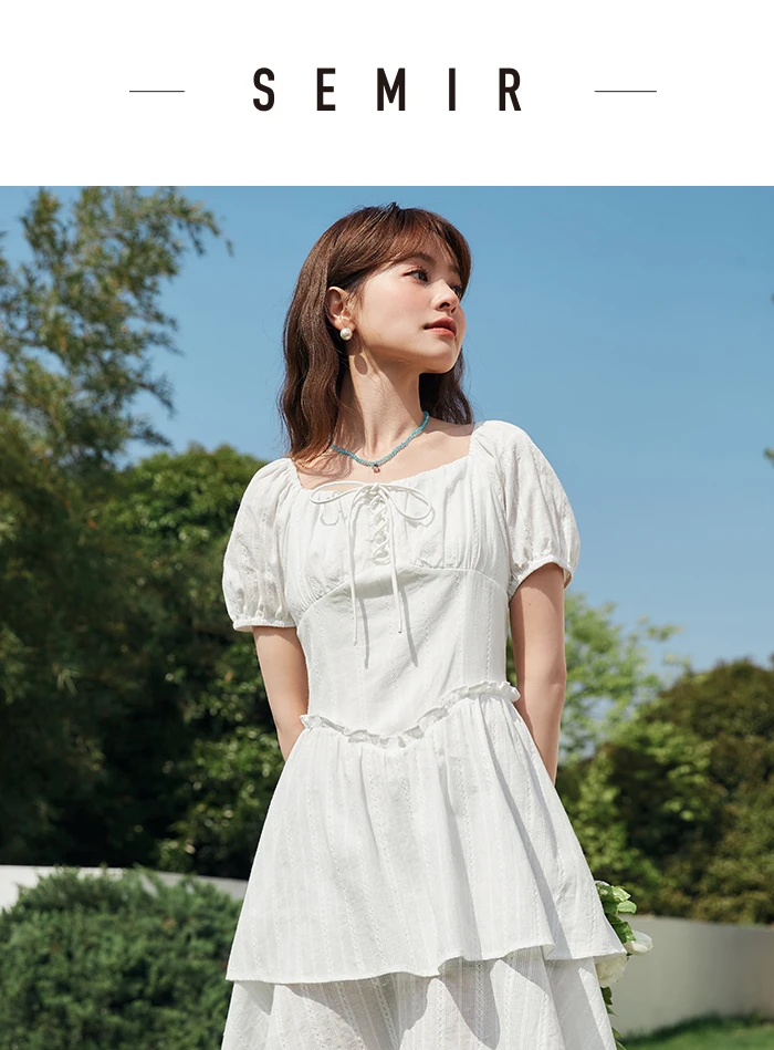 Vestido de mujer con diseño de orillo fibroso, nuevo vestido de verano retro de cuello cuadrado estilo palacio, vestido corto