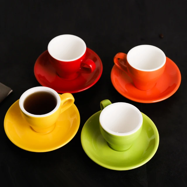 100cc Colour Macaron Espresso Black Italian Coffee Cup And Saucer Sets  Demitasse Tasse Cafe Xicara Cappuccino Mug Koffie Kopjes - AliExpress