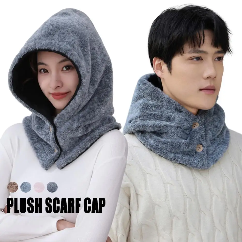 Winter Unisex Balaclava Hat Windproof Coldproof Plush Hood Beanie Hat Scarf Unisex Thicken Warm One Piece Scarf Cap Pullover Cap