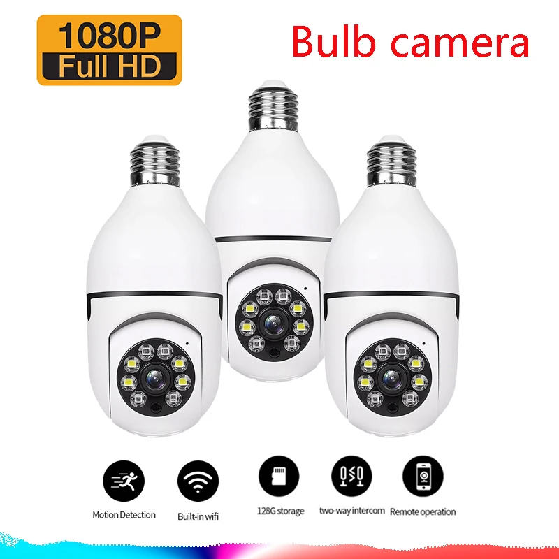 E27 Bulb Surveillance Camera IP HD Night Vision Full Color Automatic Human Tracking Zoom Indoor Security Monitor Wifi Camera