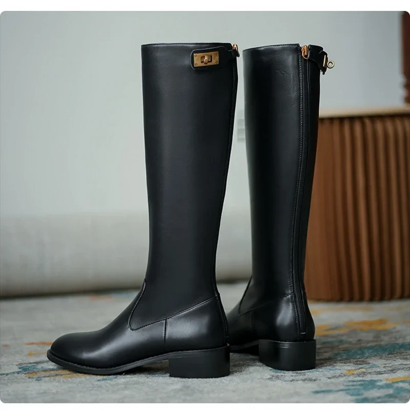 

Women Genuine Leather Boots Waterproof Knights' boots Autumn Winter knee high boots Female Comfortable Ankle boots Shoe Q8855