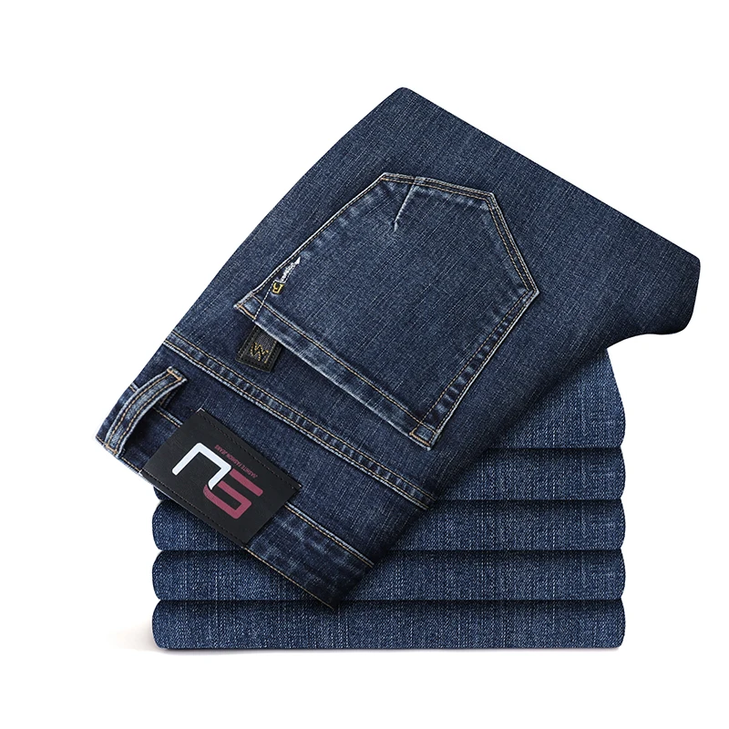 

2023 New Stretch Jeans Vintage Blue Washed Cotton Denim Men's Fashion Comfortable Breathable Pants Male Brand Trousers