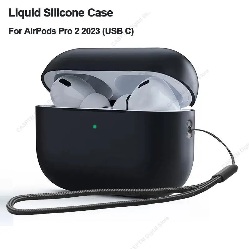 에어팟 프로 2 용 액체 실리콘 케이스, 2023 USB C 커버, 에어팟 프로 2, 2 세대 프로 2 용 소프트 케이스, 에어팟 프로 2 용 랜야드 포함