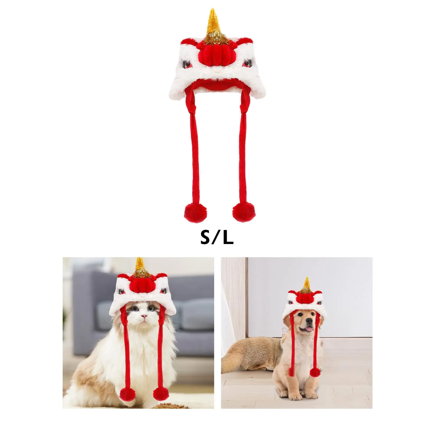 New Year Pet Costume Hat Festive Cute Dance Lion Dog Headwear Warm Cap for Theme