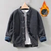 Winter Men's Traditional Chinese Warm Cotton Padded Jacket Long Sleeve Corduroy Tang Suit Stand-Up Collar Kung Fu Outerwear 3
