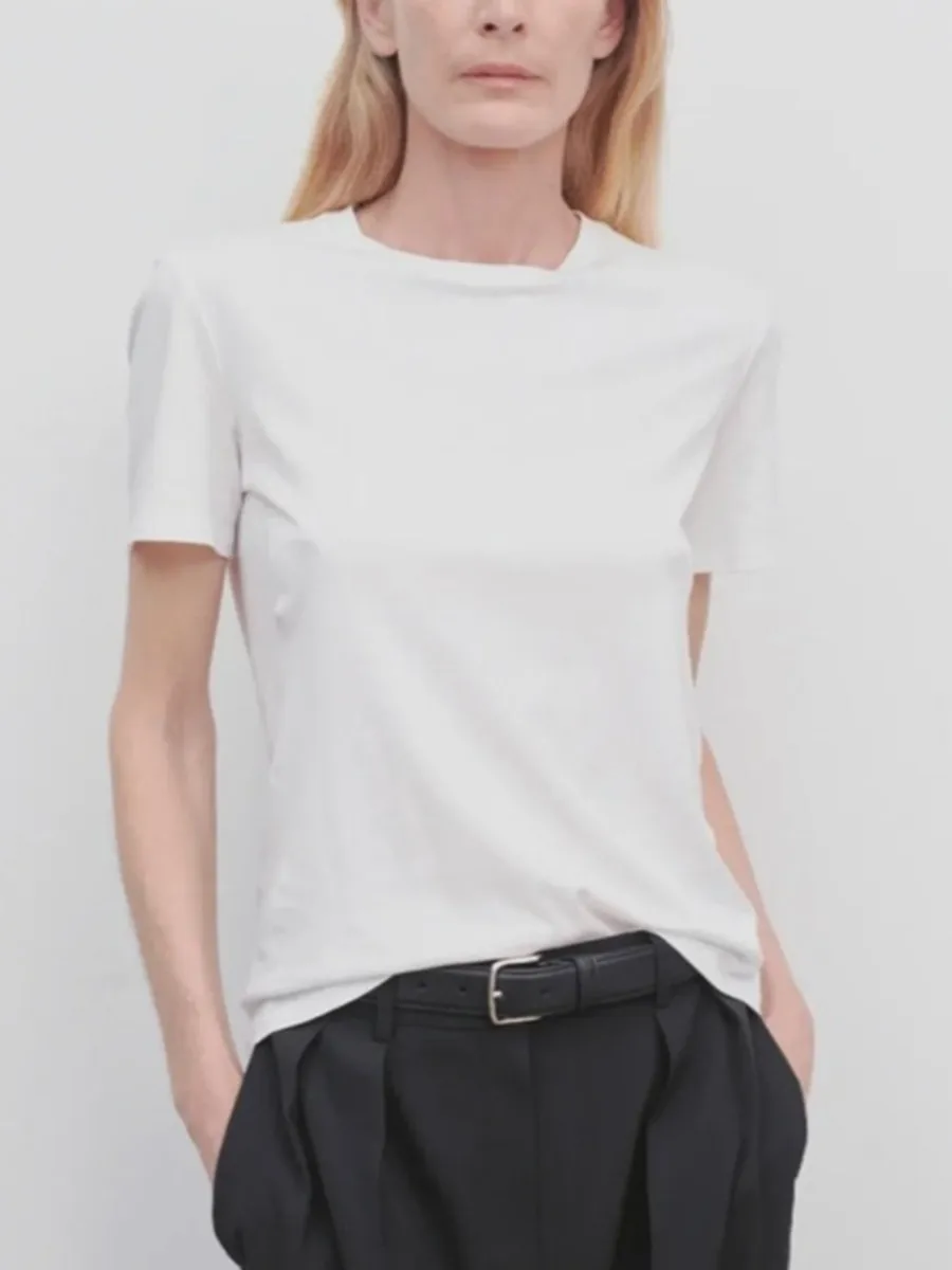 

Женская футболка с круглым вырезом, белая или черная простая Универсальная футболка с коротким рукавом, лето 2024