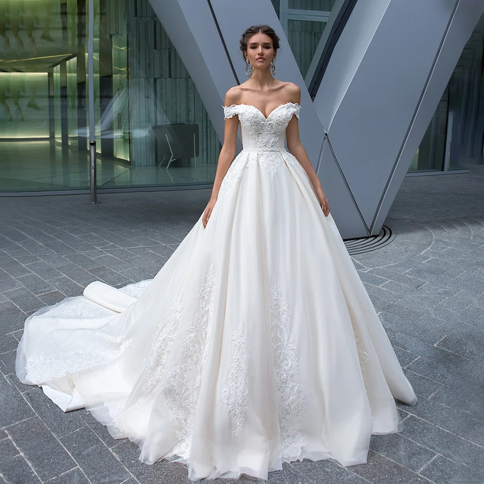 

Vintage Wedding Dresses Off The Shoulder Ball Gown Applique Delicate Chiffon With Beading Charming Bridal Robe Vestidos De Novia