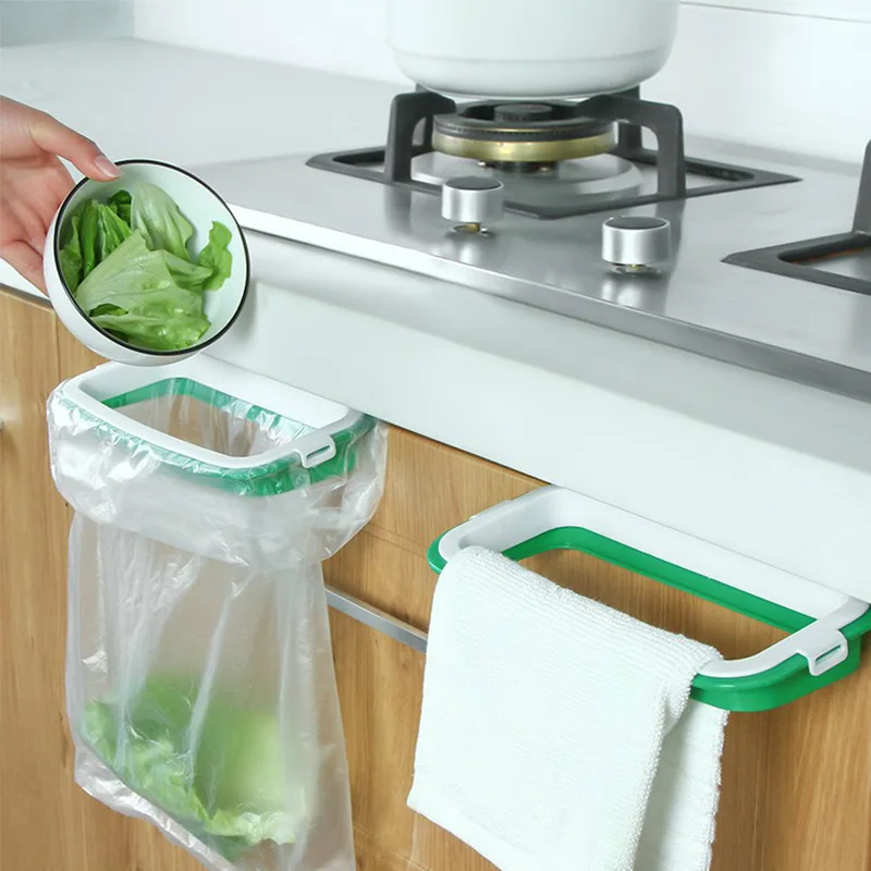 

Portable Plastic Garbage Hanging Bag Cabinet Trash Storage Rack Bag Hook Scouring Pad Dry Shelf Holder Kitchen Gadgets Tools