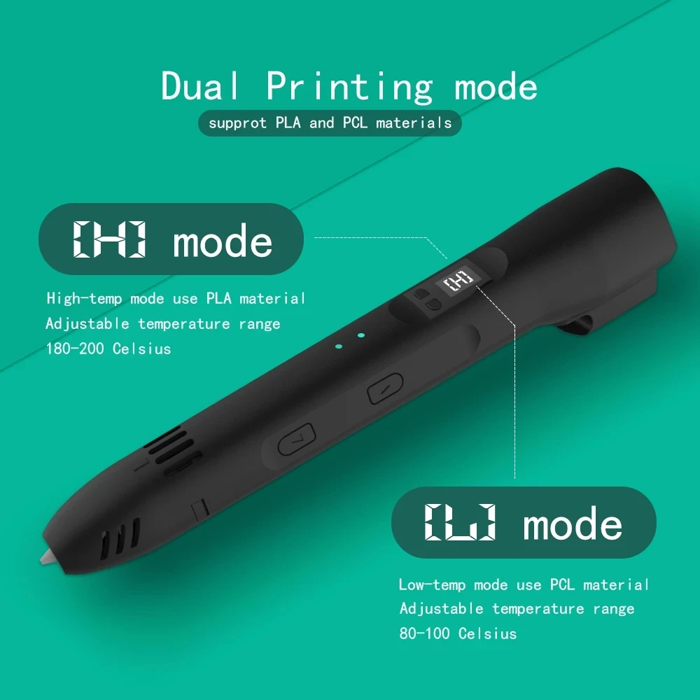 3D Printing Pen QCREATE Compatible With 1.75mm PLA PCL Filament LCD Display 8 Speeds Temperature Regulation