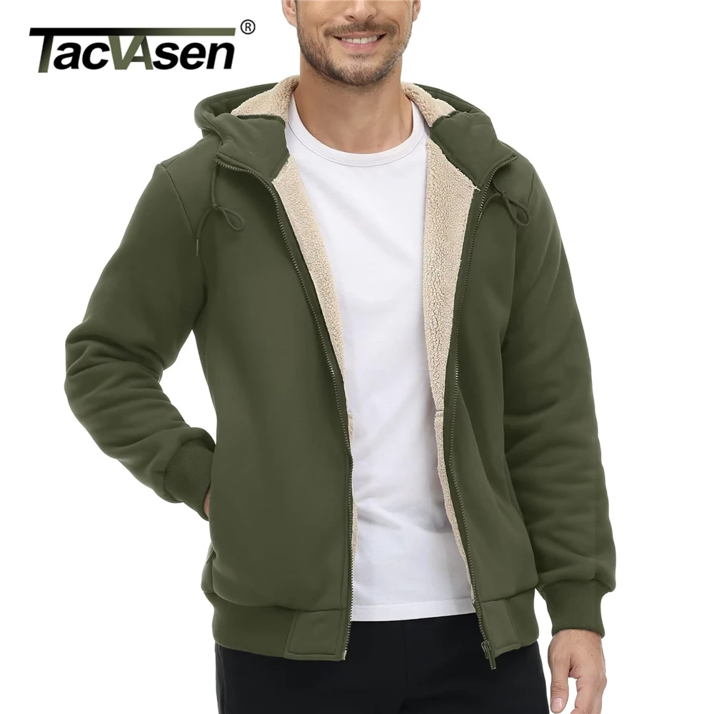 TACVASEN-Sudadera con capucha de forro polar para hombre, chaquetas de  Sherpa a prueba de viento, abrigos cálidos con cremallera completa, ropa de  abrigo informal para escalada, ropa deportiva de invierno