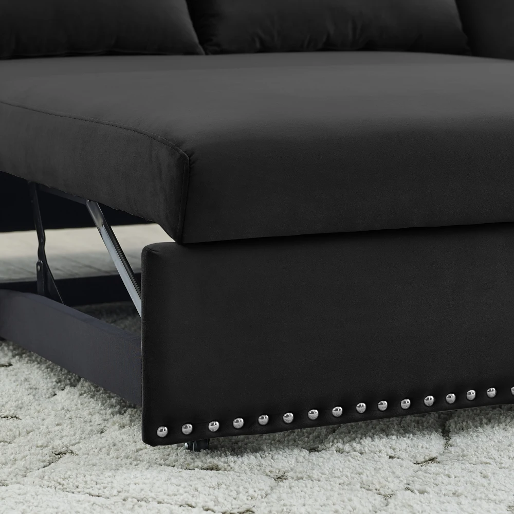 MH Sleeper Sofa Bed w/USB Port, 3-in-1 Adjustable Pull-Out Bed, 2 Lumbar Pillows, Side Pocket - Soft Velvet Convertible Sleeper 3