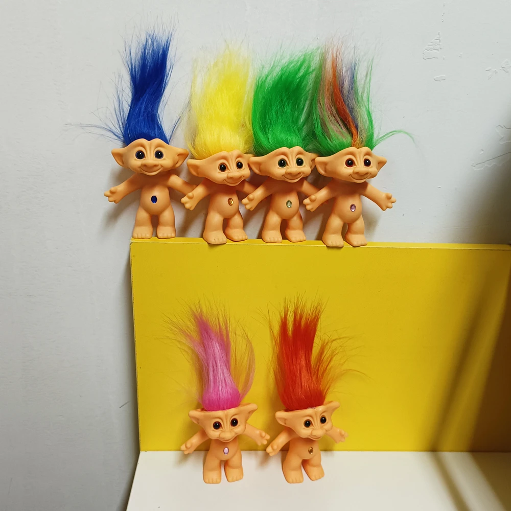 Figure Vintage Trolls Dolls Colorful Hair Anime Action Family Members Models Funny Kids Toys Children Gift Nostalgic Adult 6pcs