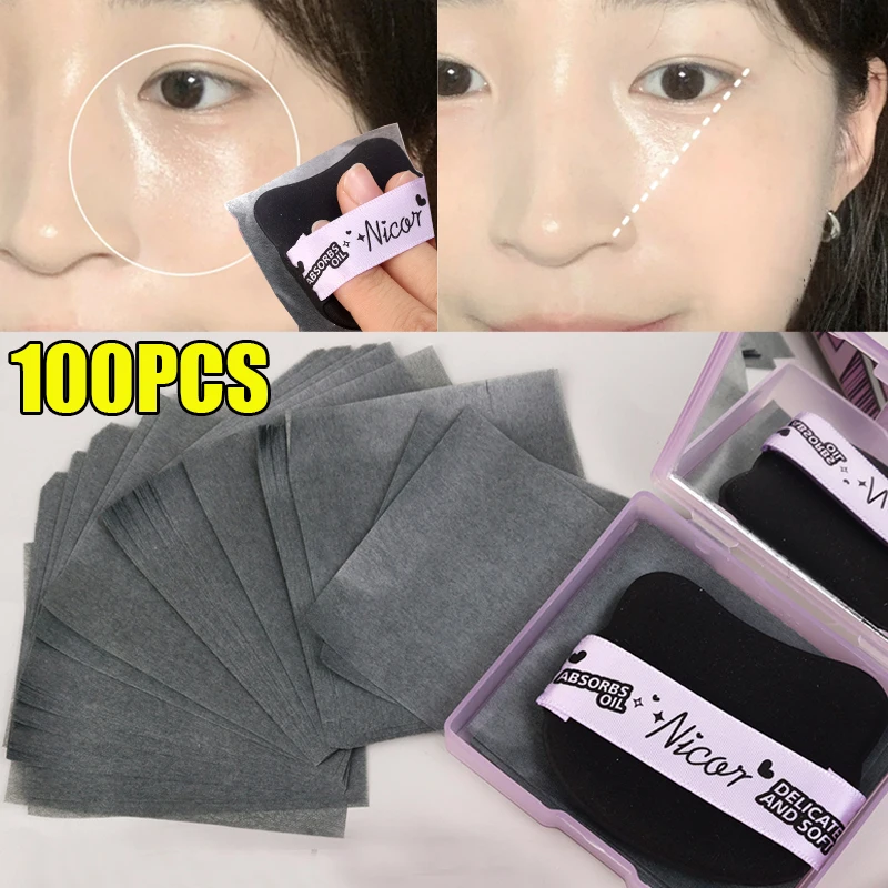 Face Oil Blotting Paper with Makeup Puff 100pcs Matting Face Wipes Oil Control Sheets Oil-absorbing Cleaning Makeup Tools