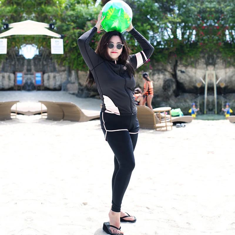 5pcs/set Plus Size Women's Rashguard Sports Swimwear Long Sleeve Swimsuit Conservative Summer Surfing Swimwear Diving Suit