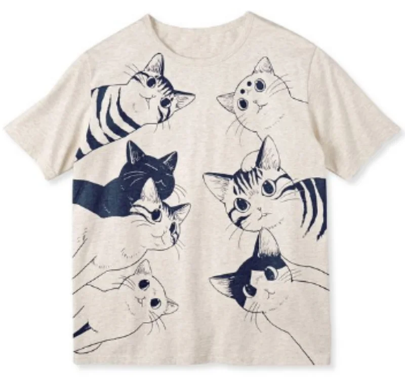 2023 Kawaii Cartoon Anime Maglietta Oversize Moda Giapponese 2000S Top In Cotone Top Donna Coreano Gatto Stampato Y2K Top