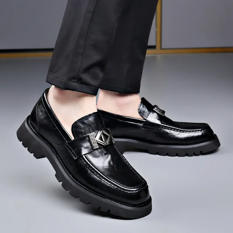 2025 Spring Autumn Fashion Slip-on Thick Sole Leather Male