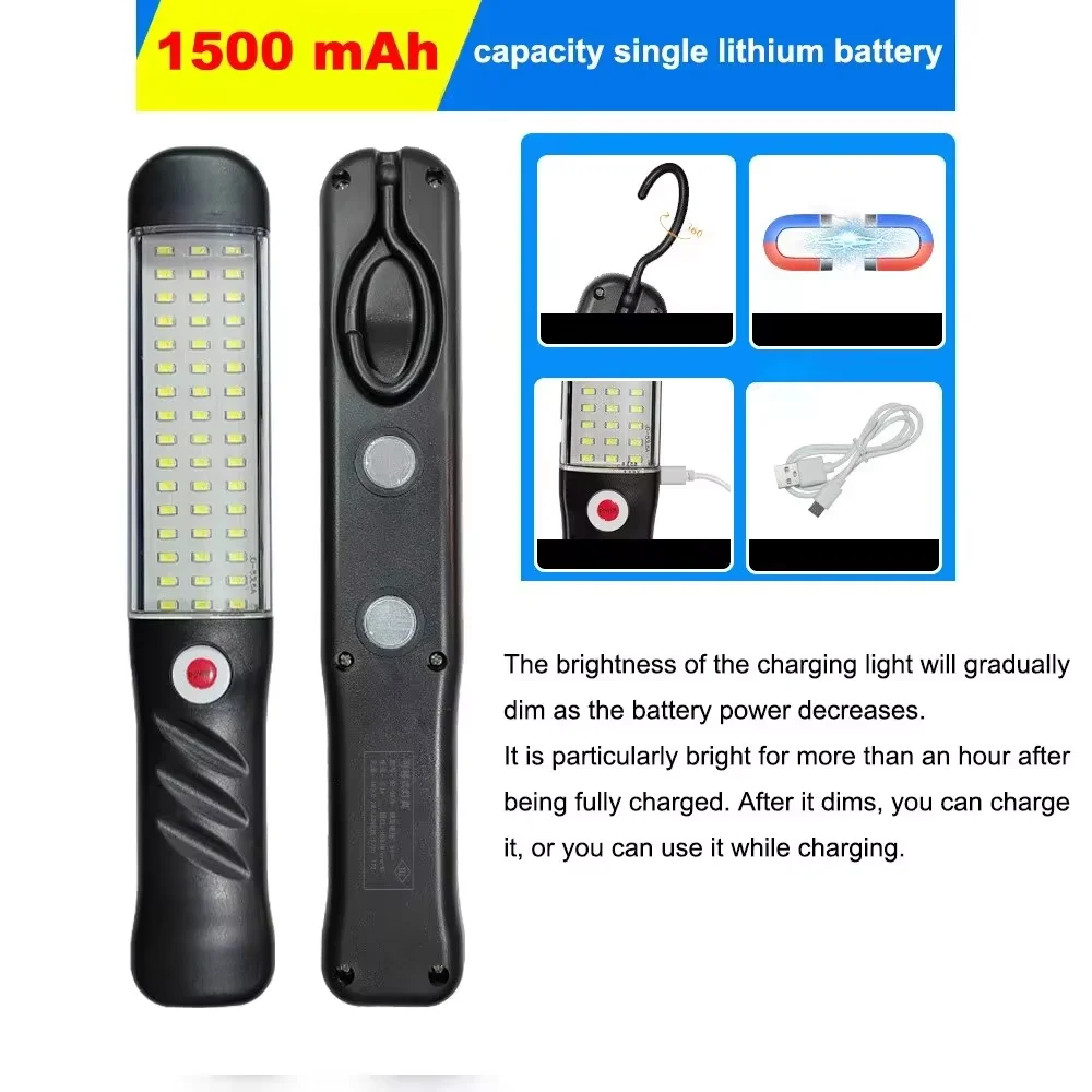 Repair Flashlight Auto Repair Work Light USB Rechargeable Flashlight Portable Emergency Lights Magnet Hook For Car Repair Fishing Emergencies