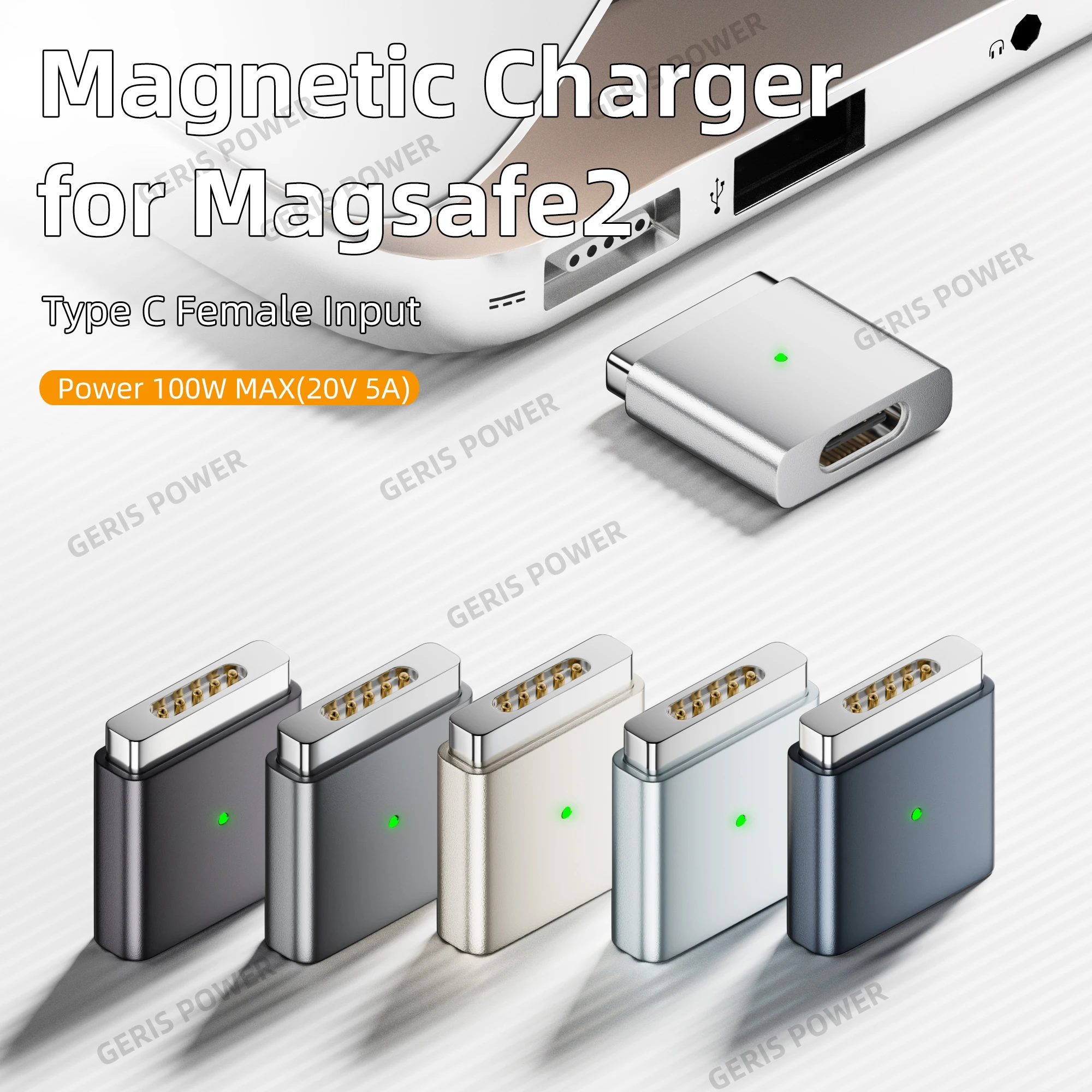 Magnetic USB Type-C to Magsafe 2 Converter Charging Connector, PD100W 20V 5A