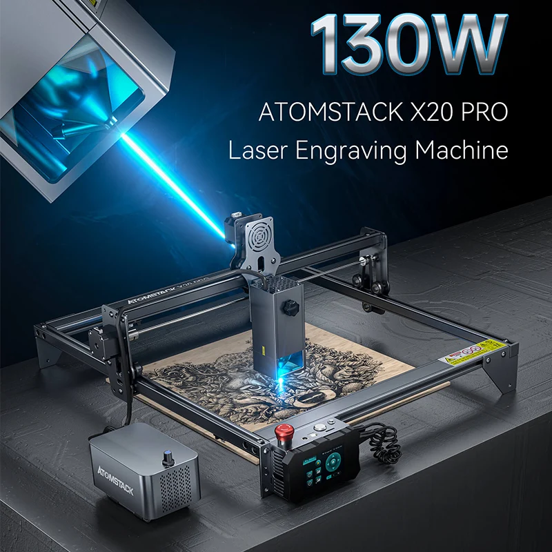 Atomstack X20 A20 S20 Pro 130W Quad-Laser Engraving and Cutting Machine  Built-in Air Assist+Honeycomb Worktable+R3 PRO Rotary