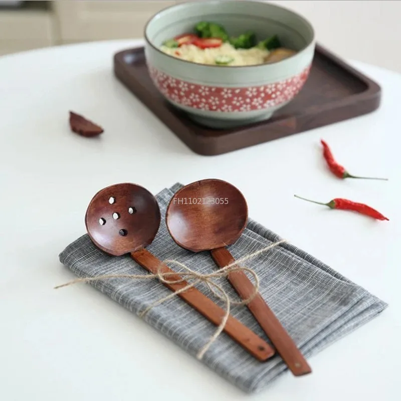 1Pcs Japanese Long Handle Ramen Spoons Wooden Tableware Home Tablespoons Cute Soup Ladle Hot Pot Skimmer New Kitchen Utensils