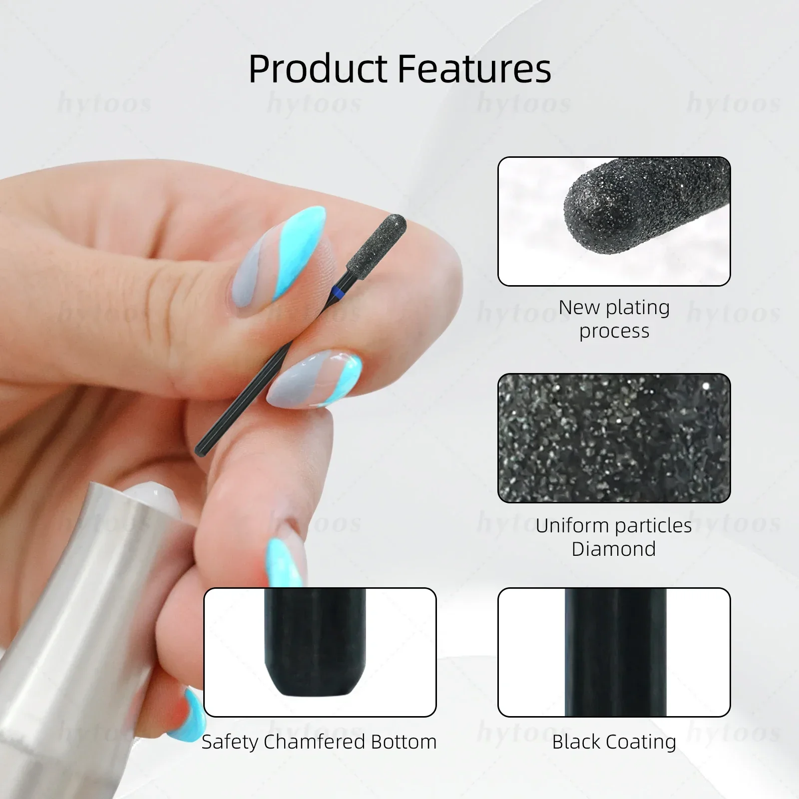 HYTOOS 라운드 탑 다이아몬드 네일 드릴 비트 블랙 프로 러시아 큐티클 비트 네일 데드 스킨 큐티클 클리너 전처리 도구