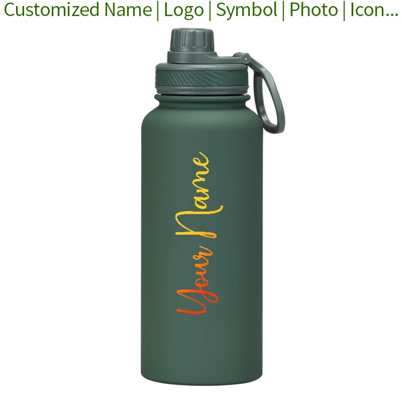 1000ml 32oz Personalised Thermos Tumbler Crystal Stickers Insulated Flask Name Customised Water Bottle