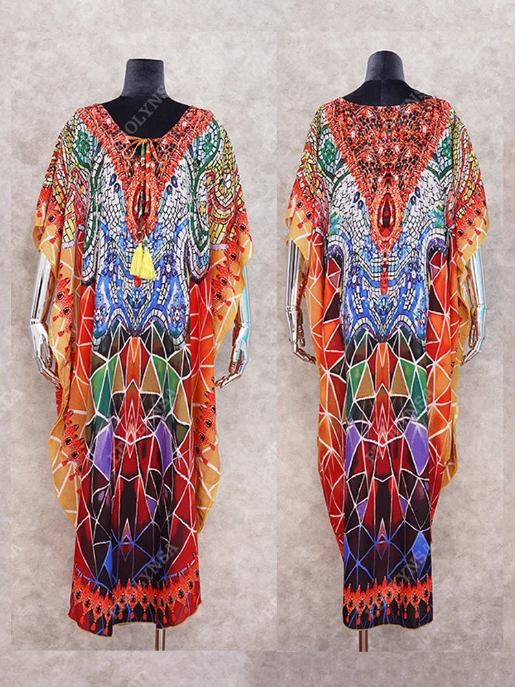 Bohemian Printed Women Plus Size vacation kaftan Summer Beach Maxi Dress Beachwear SwimSuit Cover Up swimsuit cover beach cover